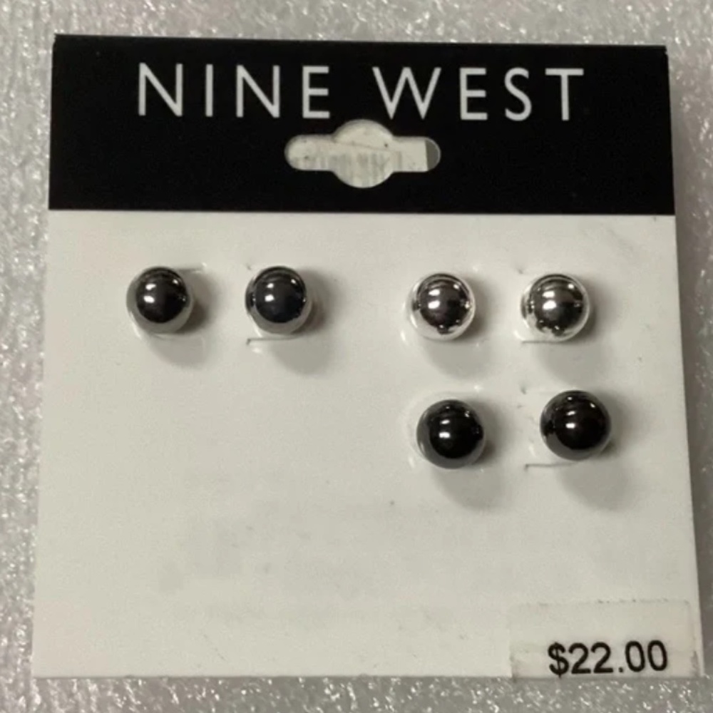 Nine West Earrings New with tag  3 pairs Shades of silver, black and dark gray